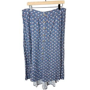 Women's Now+Gen Sonoma Long Floral Skirt Brown Buttons Size 0X XL Comfort